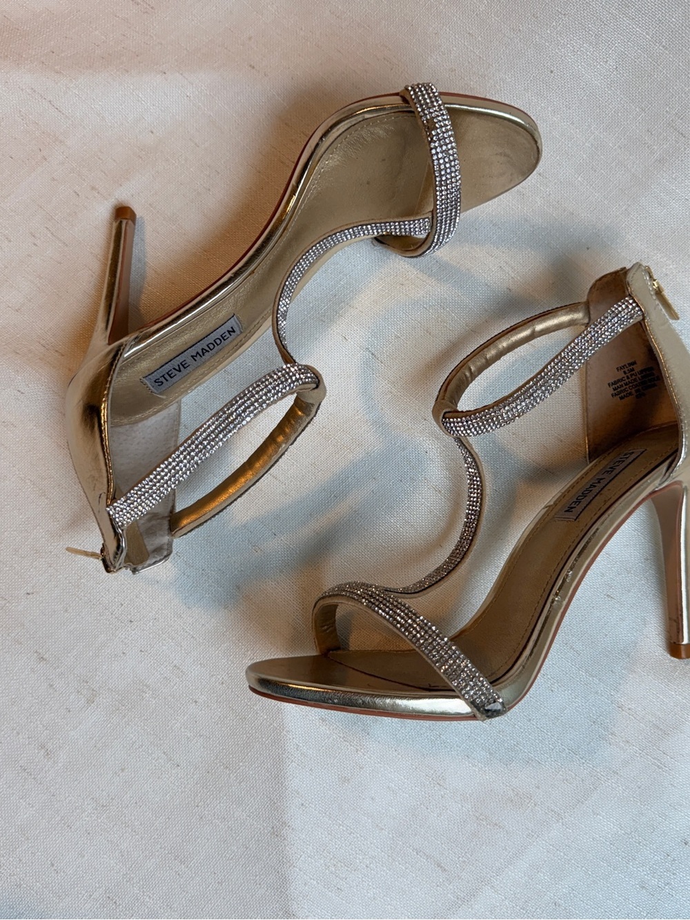 Steve Madden Faylinn 8.5 Gold Rhinestone Strappy Stiletto Heels - Picture 5 of 10